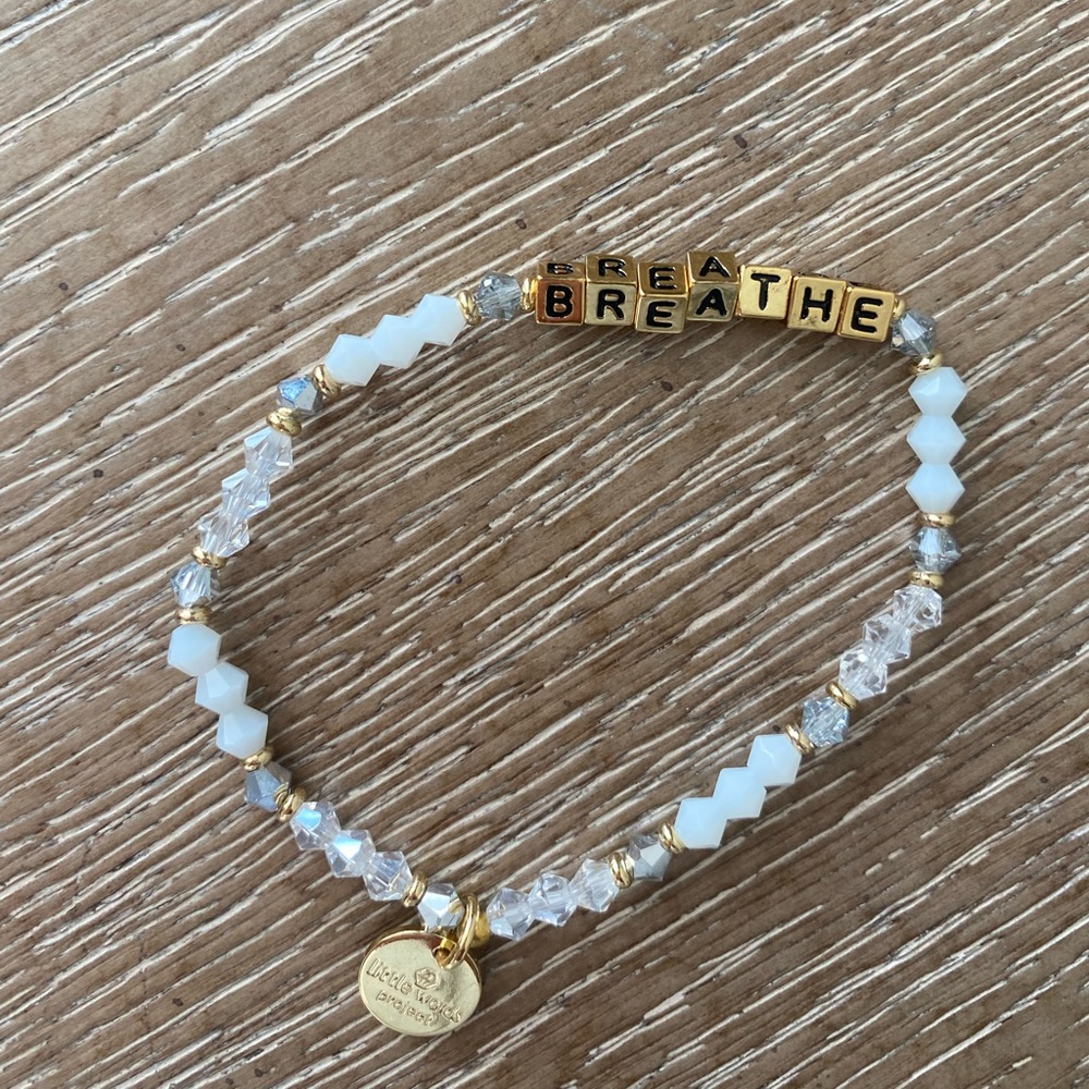 Little Words Project white and gold beaded bracelet “breathe”